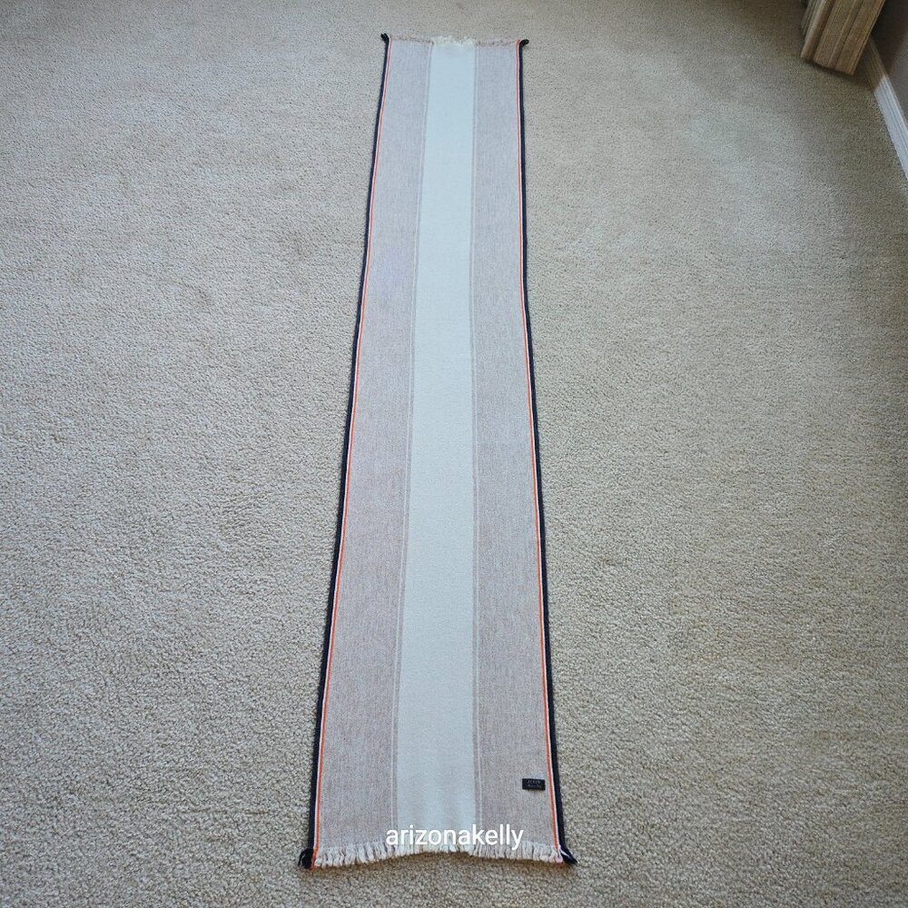 J. Crew Wool Scarf Italy Tan Cream Navy Orange - Picture 10 of 15